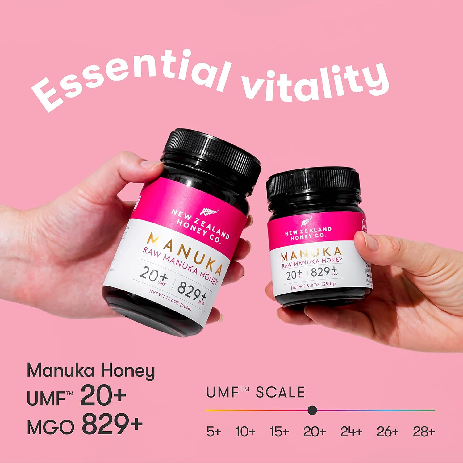 New Zealand Honey Co. Raw Manuka Honey UMF 20+ | MGO 829+ 17.6oz & UMF 15+ | MGO 514+ 17.6oz, UMF Certified