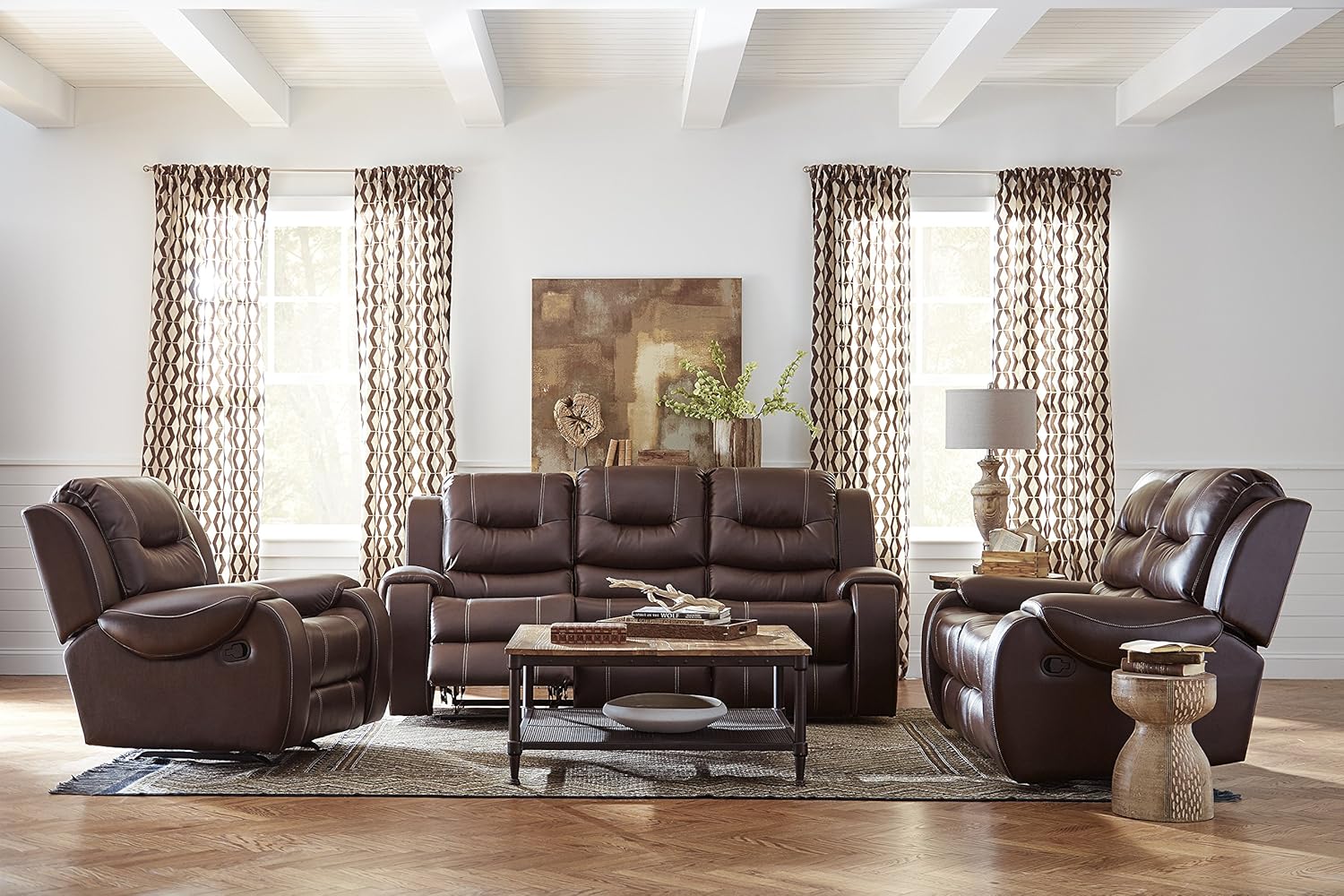 Cambridge Clark Two Piece Set: Sofa, Loveseat Living Room Furniture, Brown