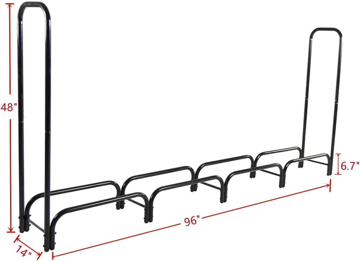 PCAFRS 8ft Firewood Rack for Fireplace Heavy Duty Log Indoor Outdoor Wood Storage Holder Easy Assemble Fire Wood Rack for Patio Deck Log Storage Stand, Black