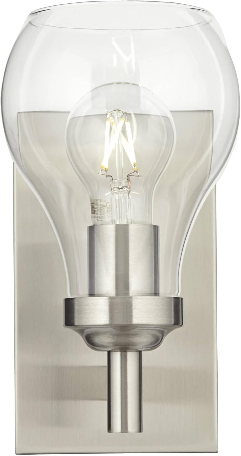 Possini Euro Design Danvers Modern Wall Light Sconces Set of 2 Brushed Nickel Hardwire 5" Fixture Clear Globe Glass for Bedroom Bathroom Mirror Vanity House Living Room Home Hallway Dining Kitchen