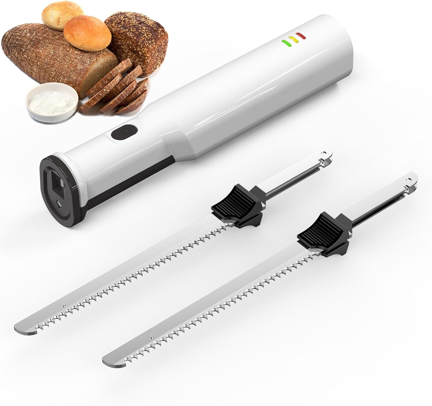 Cordless Electric Meat Carving Knife with 2 Serrated 8” Stainless Steel Blades - Effortlessly Slice and Carve Meats, Poultry, and Bread with Precision - Safety Lock Trigger Release - Ideal for