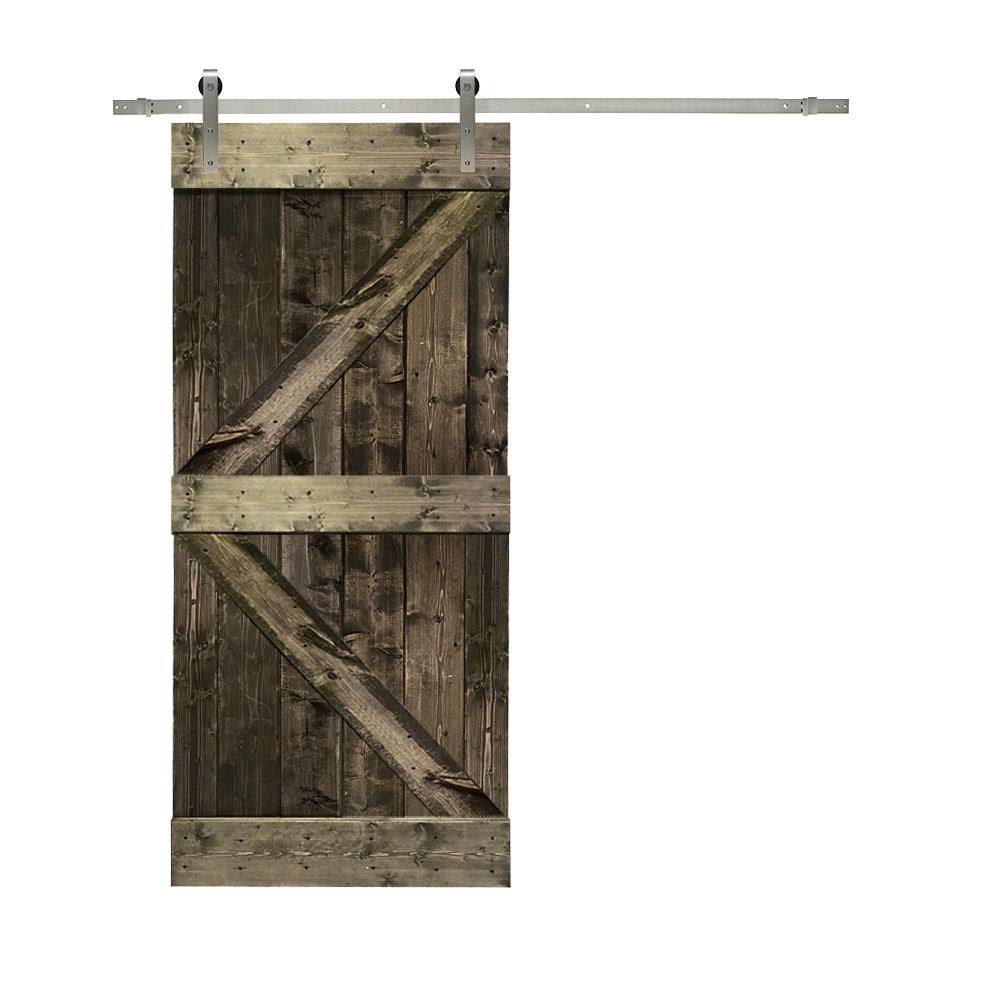CALHOME K Series 36 in. L x 84 in. H Solid White Stained Knotty Pine Wood Interior Sliding Barn Door with Hardware Kit