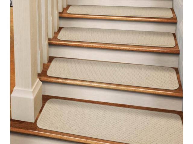 Set of 12 Adhesive Carpet Stair Treads - Ivory Cream - 9 in. x 36 in.