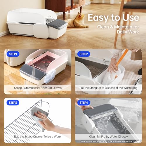 Self-Cleaning Automatic Cat Litter Box with Smart App Control, Open&Lightweight Design, Safe Anti-Pinch Protection, Patented Non-Stick Bottom,Tear-Resistant Rubber Liner with Eco Waste Bags