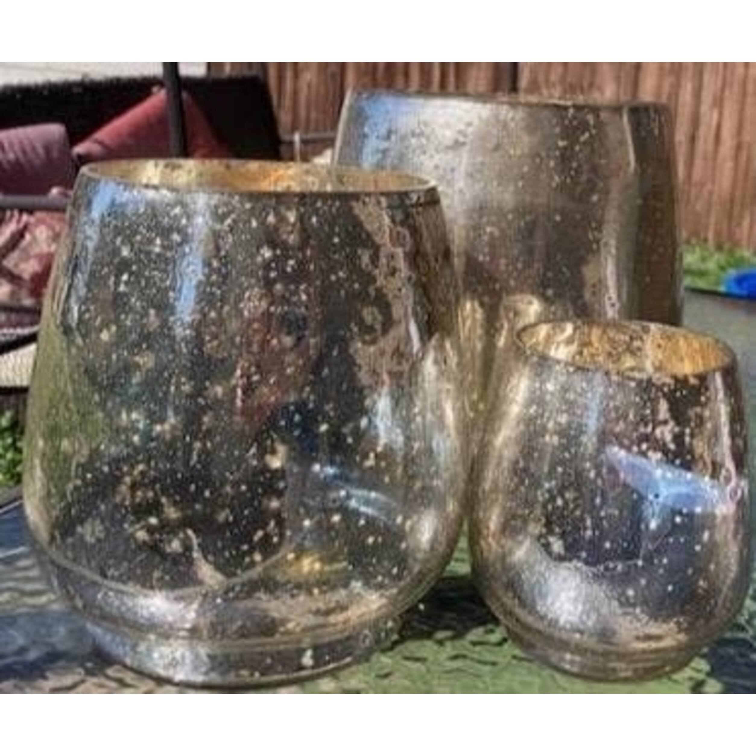 Large, Medium, and Small Silver Mercury Glass Candle Holders
