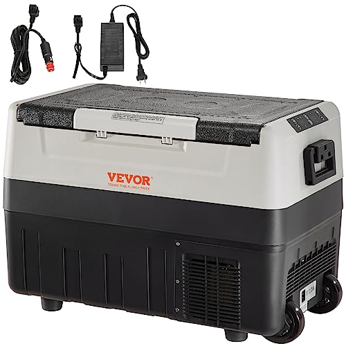 VEVOR Portable Car Refrigerator, 12 Volt Refrigerator with Compressor, -4℉ to 68℉, DC 12/24V, AC 110-240V(Home & Car Use)