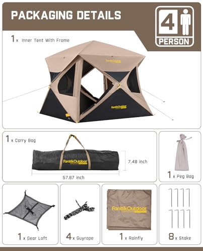 FanttikOutdoor Alpha C4 Ultra Camping Tent 4 Person Pop Up Instant Cabin Setup in 60 Seconds Portable Hub Tent with Rainfly & Windproof for Outdoor Camping & Overlanding