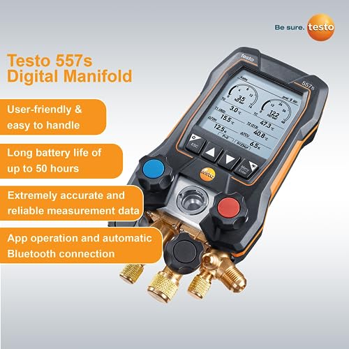 testo 550i Kit I App Operated Digital Manifold,Pipe Clamp Thermometer for air Conditioning, Refrigeration Systems and Heat Pumps – with Bluetooth