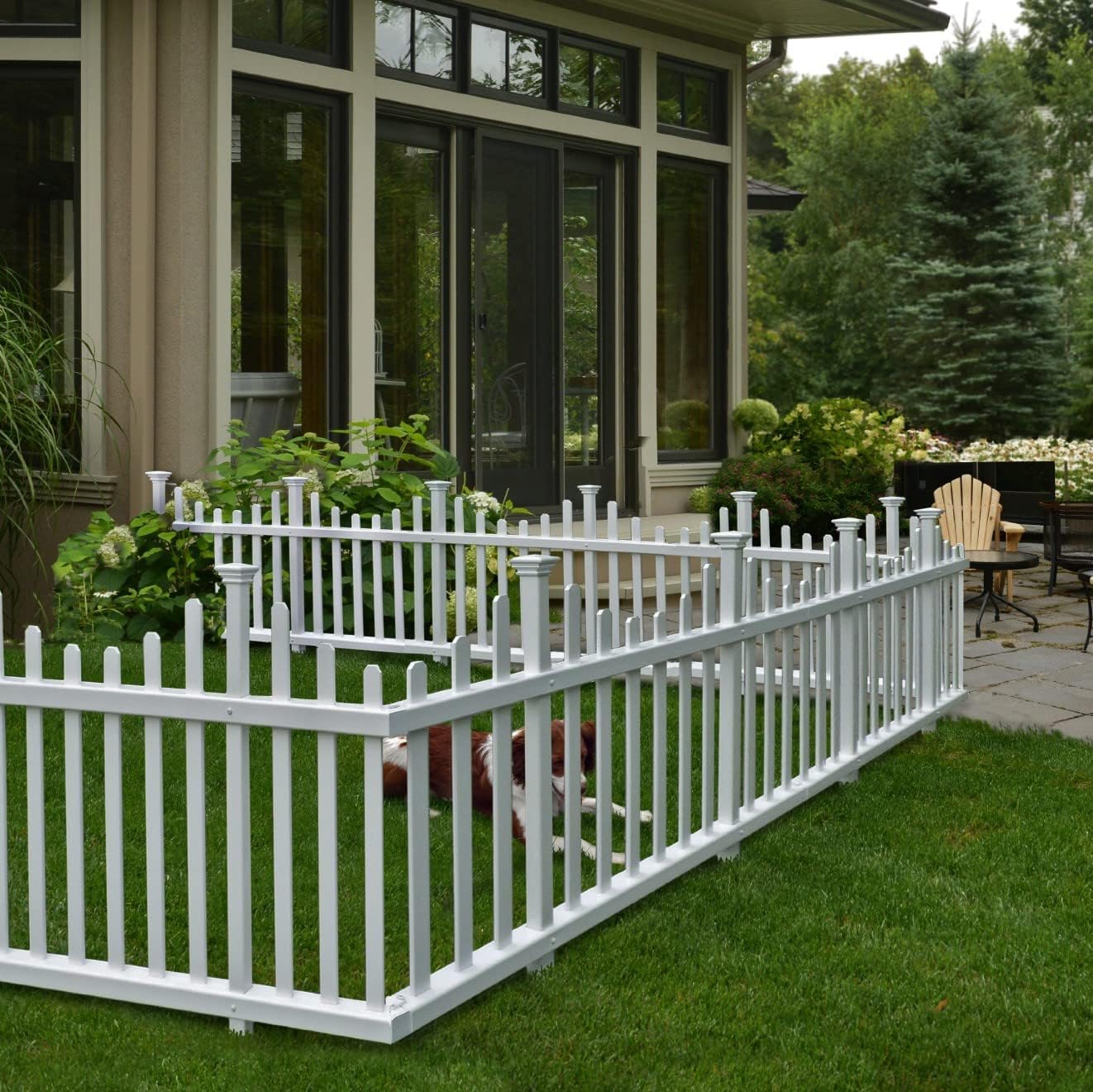 Zippity 42" H x 92" W Lightweight Portable Vinyl Picket Fence Kit w/Metal Base and 30" x 56.5" No Dig Madison Vinyl Picket Fence, 2 Panels