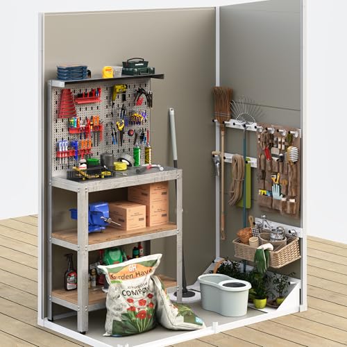 UDPATIO Outdoor Resin Storage Shed 6x4.5 FT, Plastic Garden Shed for Bike, Garbage Can, Tool, Outside Sheds with Lockable Door for Backyard, Patio, Lawn, Grey & White