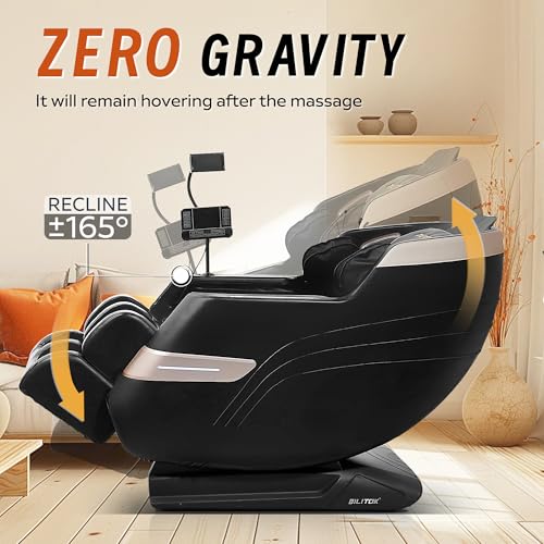Zero Gravity Massage Chair, Full Body Recliner with Heating, Bluetooth Speaker, Airbags, Touch Screen, Phone Stand, Foot Roller, Black