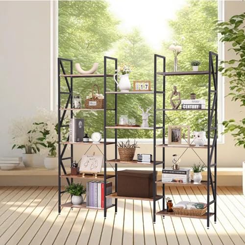 EastVita Bookshelves and Bookcases with Storge,5 Tiers Industrial Bookshelf with Metal Frame,Modern Tall Bookcase Shelf Storage Organizer,Open Display Shelves for Bedroom,Living Room Home