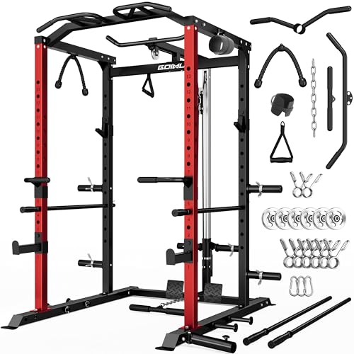 C1-V4 Power Cage, 2000LBS Squat Rack with LAT Pulldown, Multi-Function Weight Cage Strength Training Machine, Workout Cage with More Attachments for Home Gym Garage