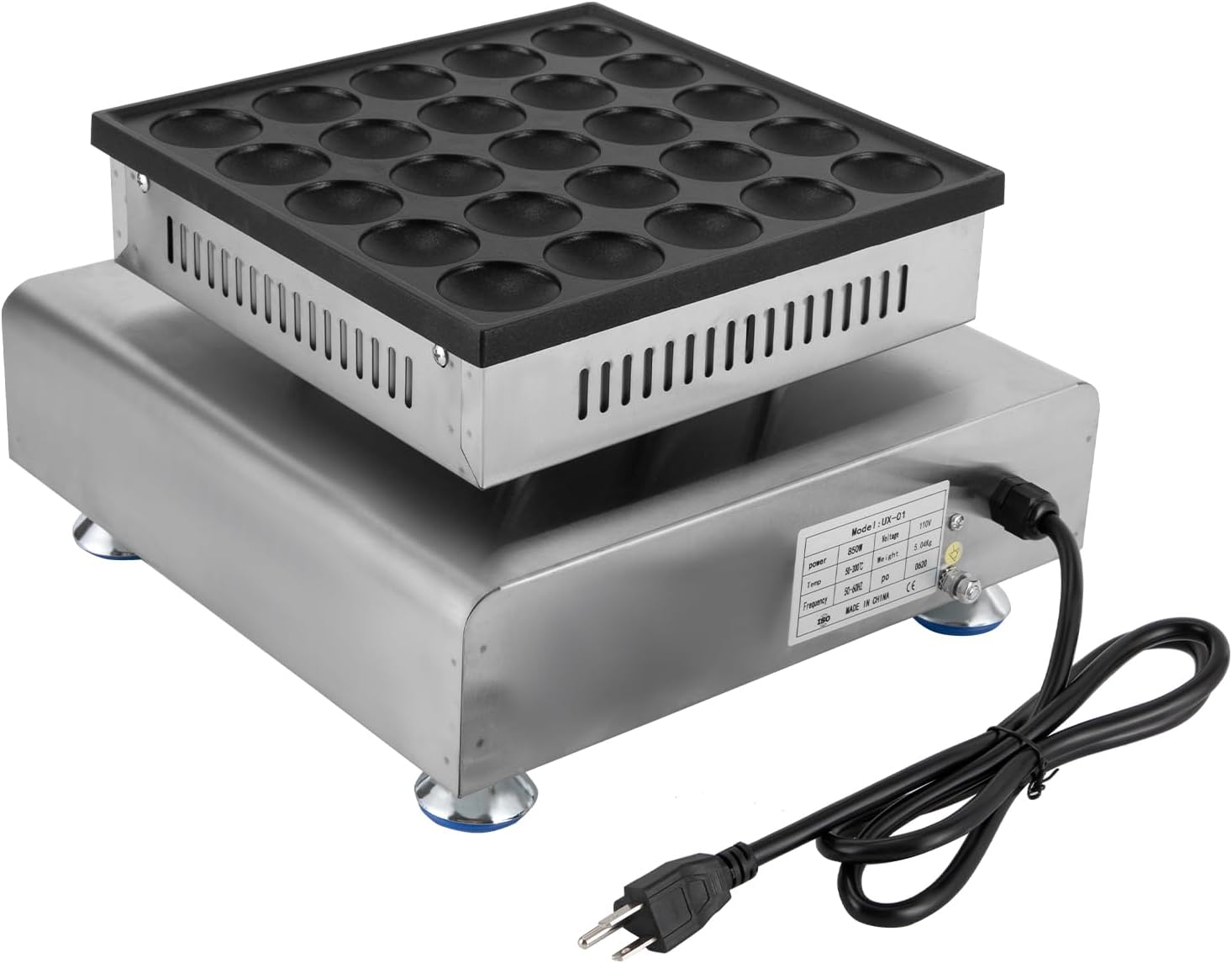 Mini Dutch Pancake Maker 25PCS, Commercial Non-stick Pancake Baker Machine 50-300℃ Electric Muffin Maker Stainless Steel for Home Kitchen, Cafe or Restaurant, 110V