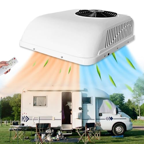12V Camper Air Conditioner with Heat, Universal for RV Rooftop AC Unit, 12 Volt DC Air Conditioner Heater Combo, Quiet A/C Unit 2 in 1 Heating Cooling for Truck Trailer Boat Motorhome Tractor Caravan