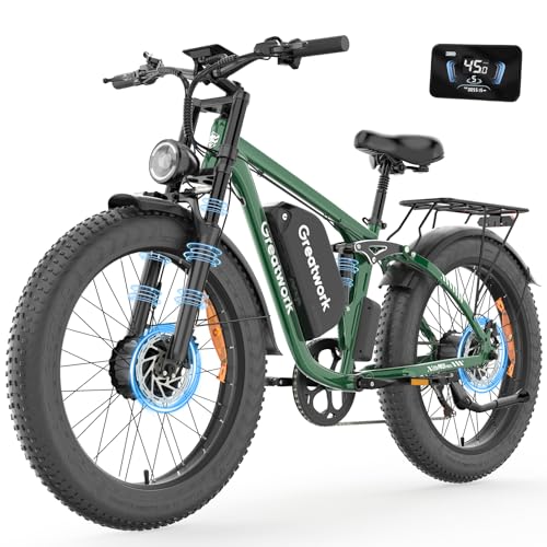Dual Motor Electric Bike for Adults, 52V 4000/5000W Peak Motor, 40/45MPH, 1300Wh Battery, Up to 100 Miles Range, 26" x 4.0 Fat Tire Ebike with 7-Speed, Suspension, Turn Signals and Dual Disc Brakes