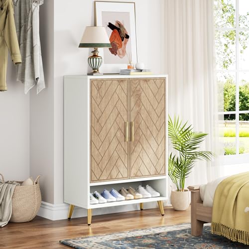 Tribesigns Shoe Cabinet with Doors, 6-Tier 24 Pairs Shoe Storage Cabinet for Entryway, Wooden Entryway Shoe Cabinet with Adjustable Shelves for Living Room, Bedroom (Brown)