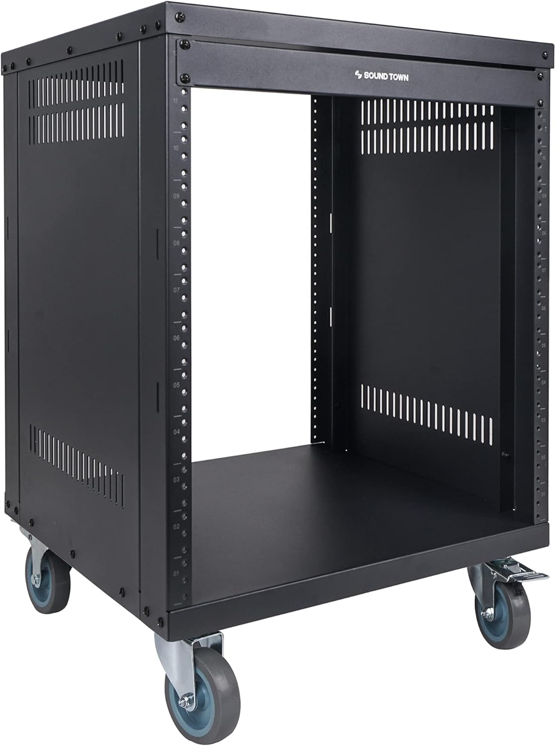 Sound Town 30U Universal Steel Rack, w/ 3 Locking Casters, Vented Side Panels for Audio Video, Server and Network Equipment (STRK-M30U)