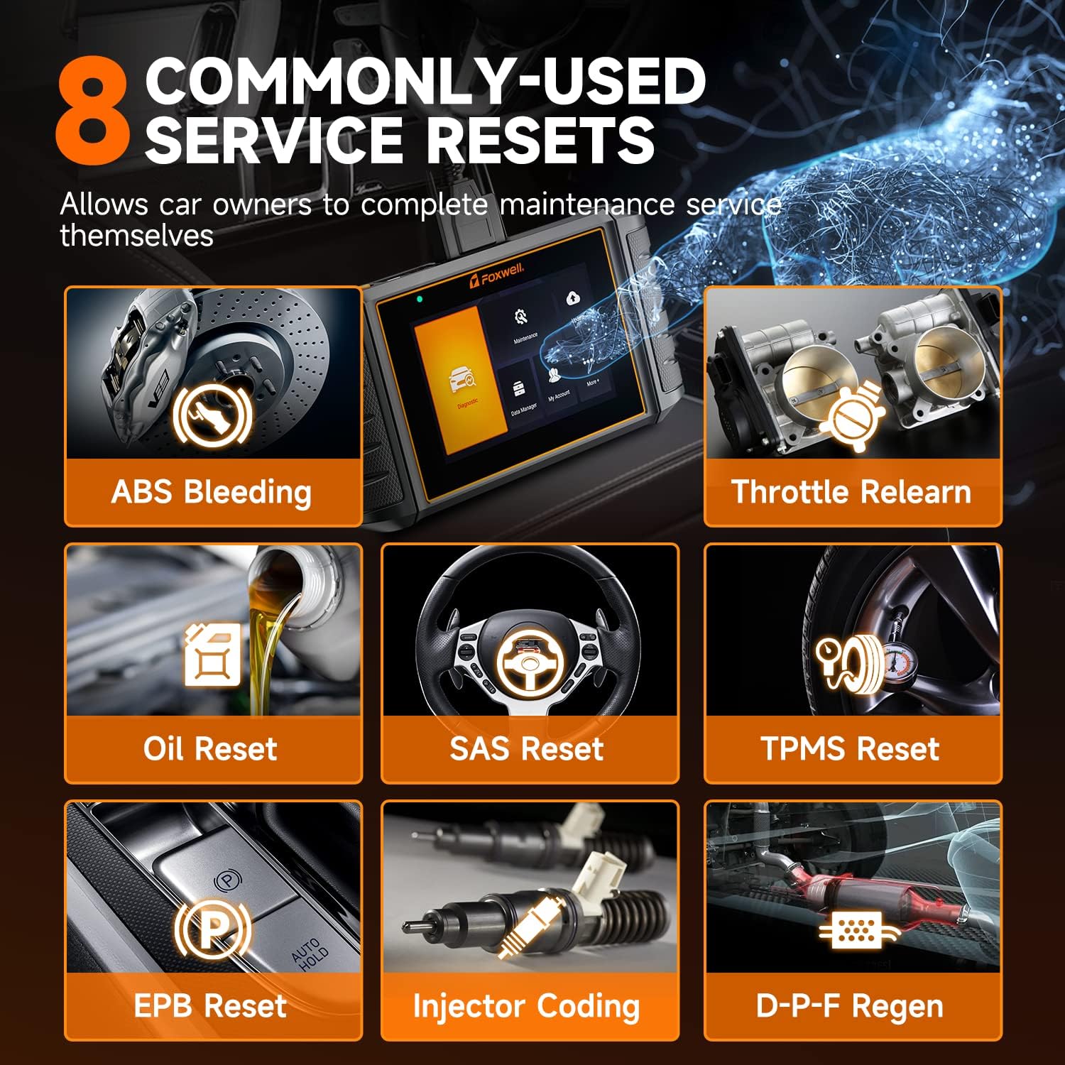FOXWELL Scanner-NT726 All System Diagnostic Scanner with 8 Service Reset,ABS Bleeding Scan Tool with Oil Light Reset/EPB/SAS/TPMS/Throttle Relearn, Code Readers Scan Tools for All Cars