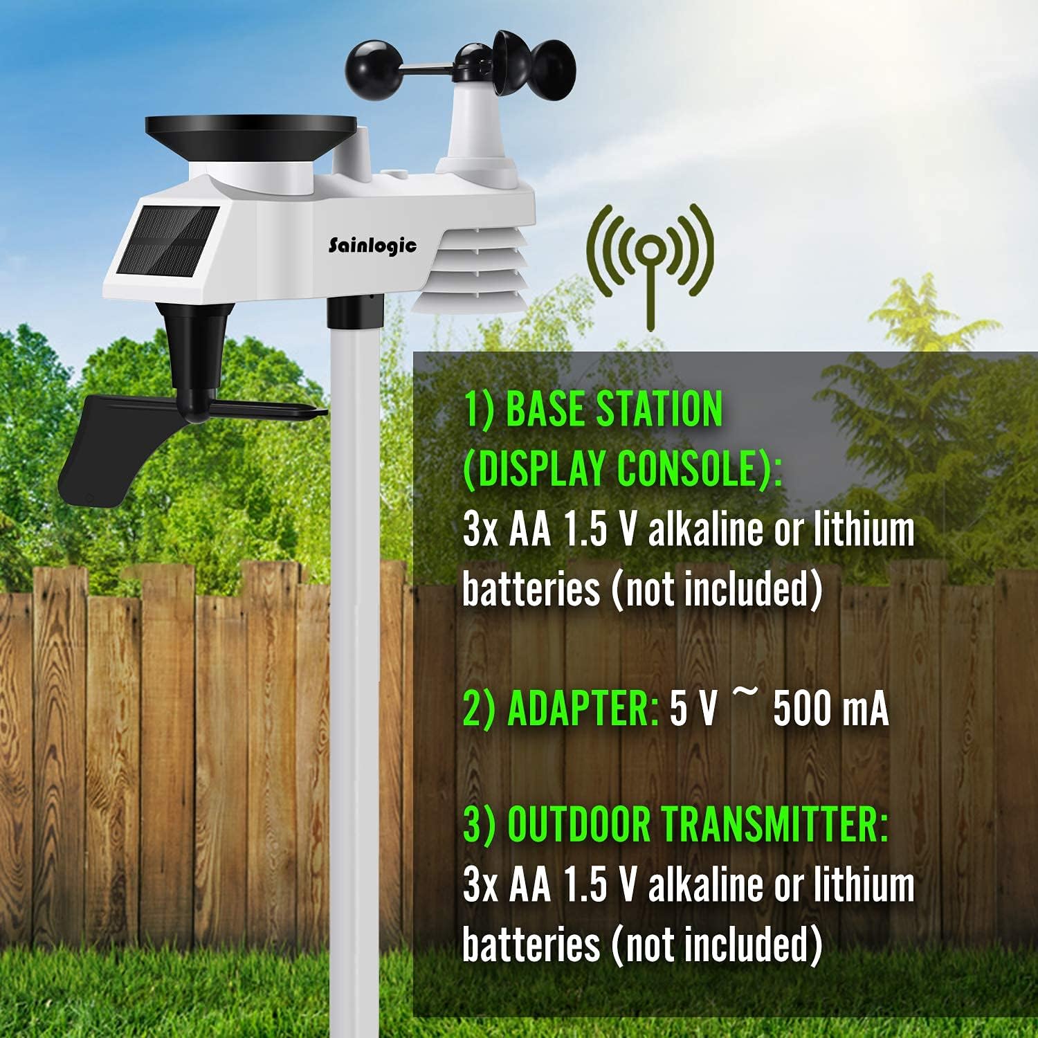 Sainlogic Professional WiFi Weather Station, Internet Wireless Weather Station W/ Outdoor Sensor, Rain Gauge, Weather Forecast, Wind Gauge, Wunderground (Black)