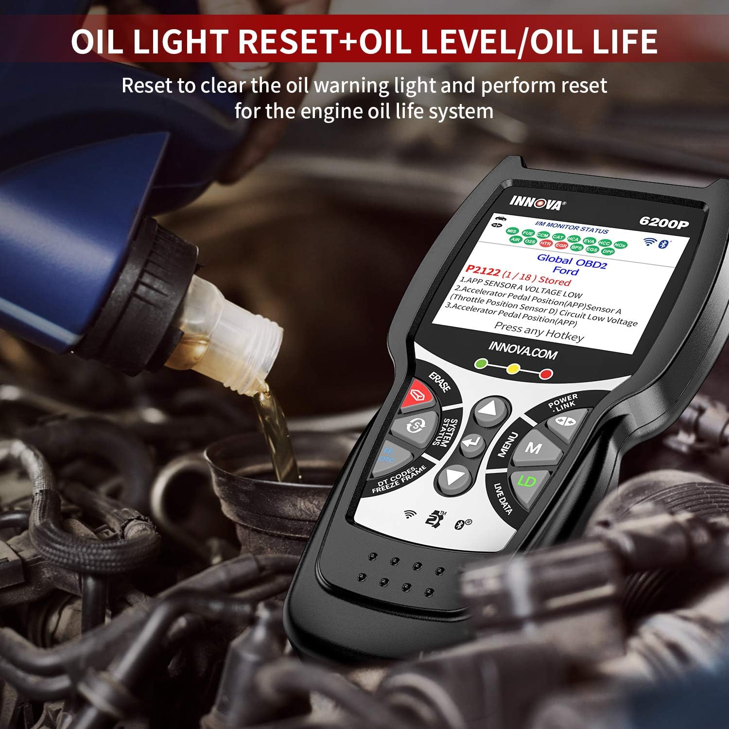 Innova 6200P All Systems OBD2 Scanner ABS SRS Transmission Code Reader with Battery Registration Oil Light Reset, Car Diagnostic Scan Tool with Battery Alternator Test/Smog Test/Live Data