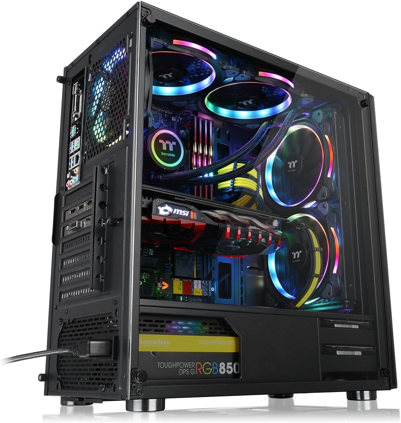 Thermaltake V200 Tempered Glass RGB Edition 12V MB Sync Capable ATX Mid-Tower Chassis with 3 120mm 12V RGB Fan + 1 Black 120mm Rear Fan Pre-Installed CA-1K8-00M1WN-01