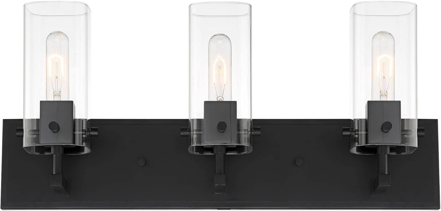Possini Euro Design Metis Industrial Modern Wall Light Classic Black Metal Hardwired 24 1/4" 3-Light Fixture Clear Glass Shade for Bedroom Bathroom Vanity Reading Living Room Hallway House Home