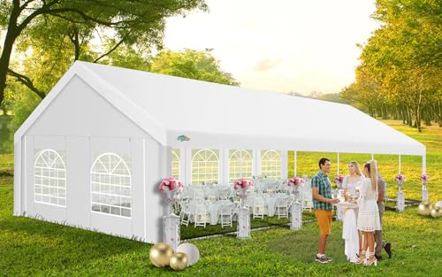 COBIZI 20x40 Party Tent Heavy Duty, Galvanized Wedding Tent, Event Shelter for Parties, Outdoor with Removable Sidewall & Built-in Sandbag, Carpas para Fiestas, Large Canopy, Waterproof, White
