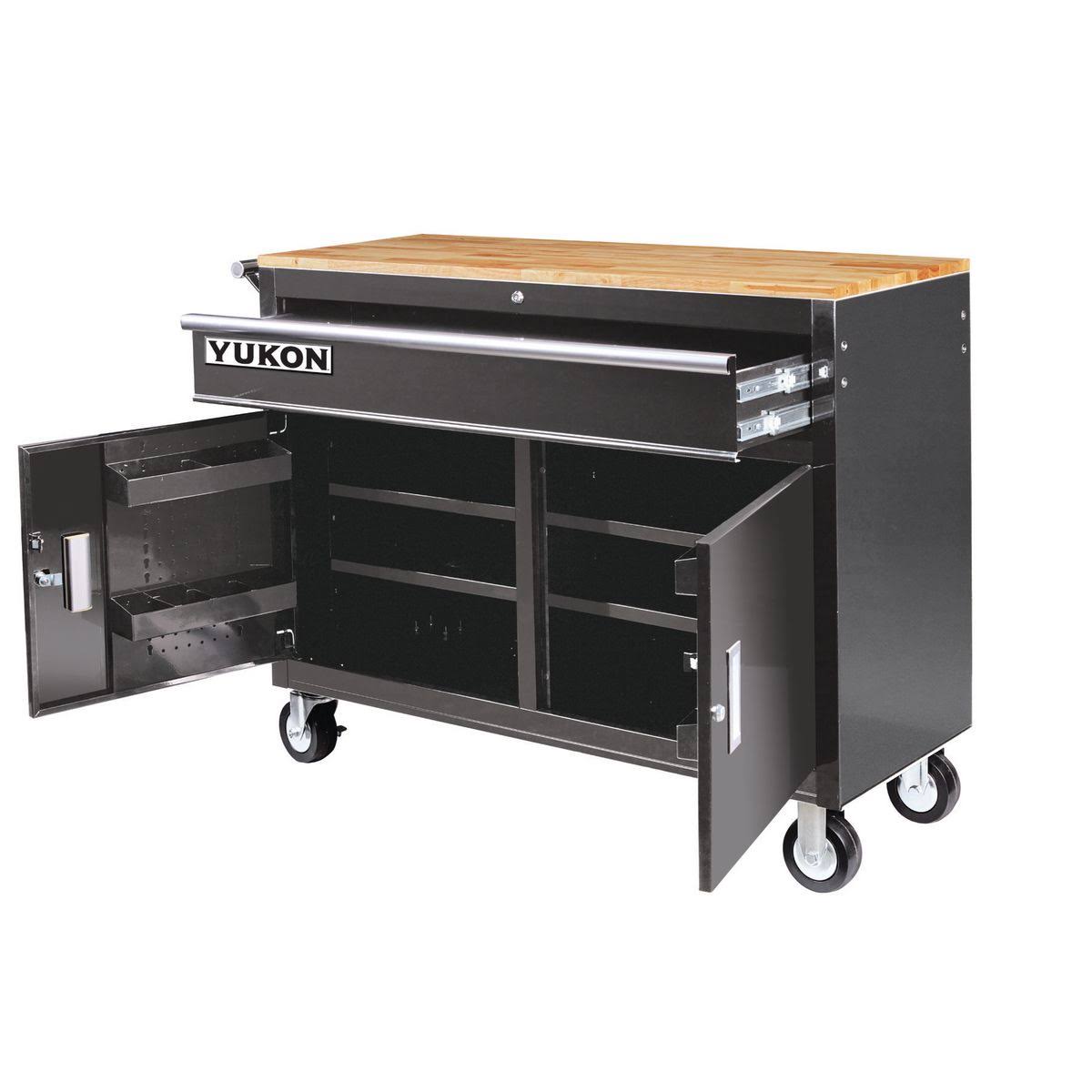 Yukon 46 in. Mobile Storage Cabinet with Wood Top Tool Cart Workbench
