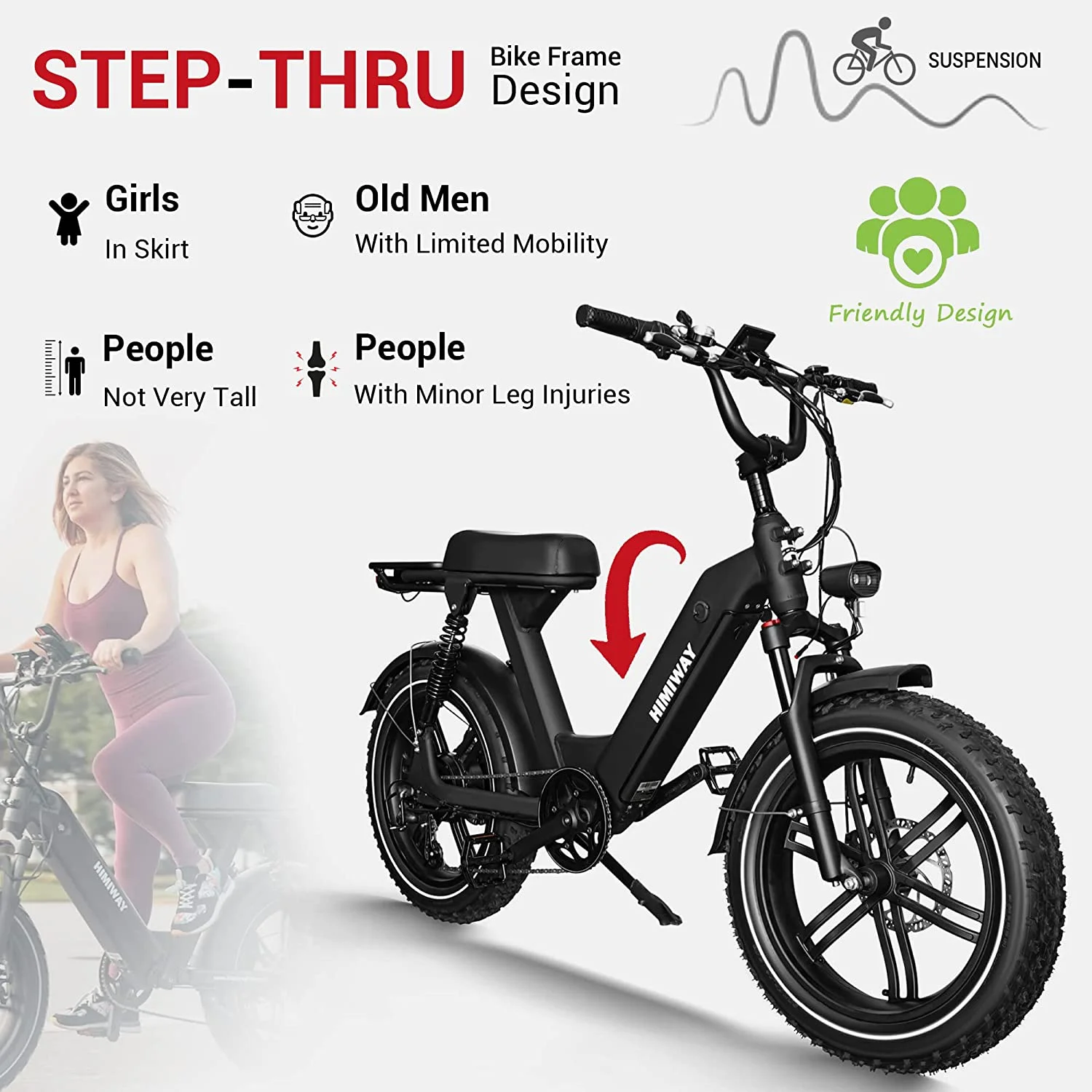 Himiway Escape Pro Step Thru Electric Bike for Adults, 750W Motor, 20"x4" Fat Tires E-Bike,30-50Mi, Moped-styleElectric Bicycle with 48V 17.5Ah Battery 25 MPH Full Suspension Shimano 7-Speed System