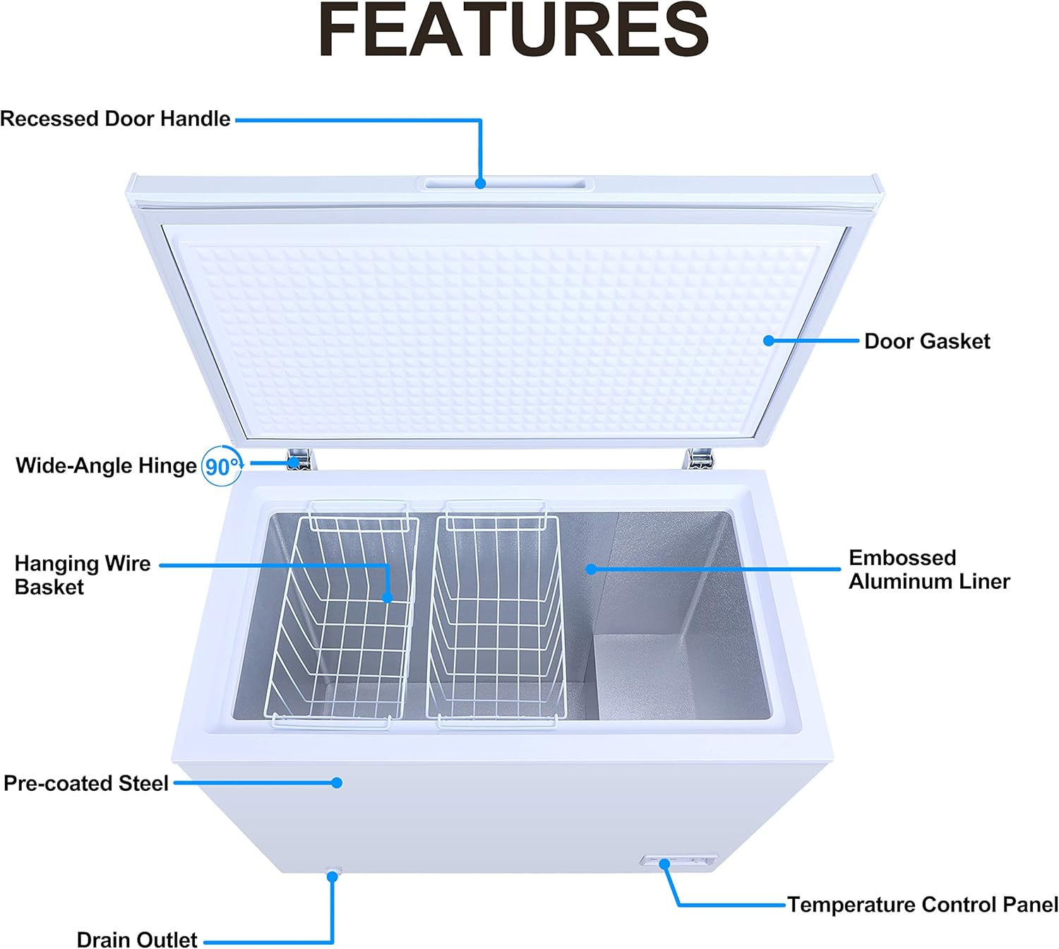 Galanz GLF70CWED01 Manual Defrost Chest Freezer, Mechanical Temperature Control, White, 7.0 Cu Ft