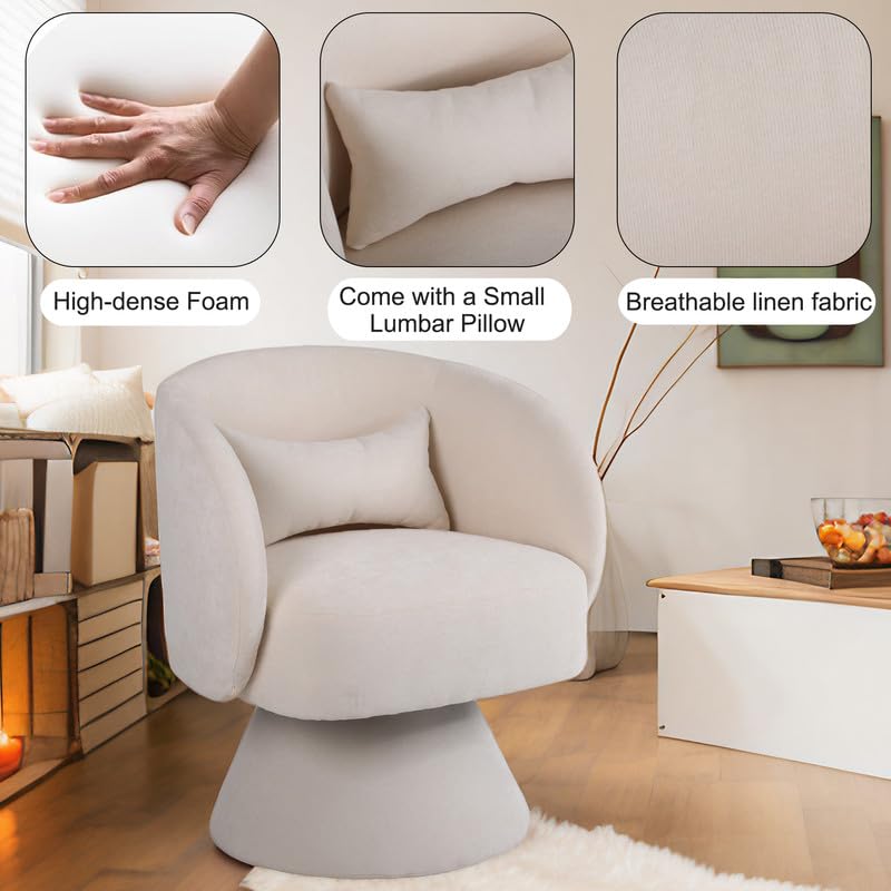 Swivel Barrel Chair, Modern Round Swivel Accent Chair Upholstered 360°Swivel Chairs for Living Room, Comfy Accent Arm Chairs for Nursery, Bedroom, Office (Linen, Teal)