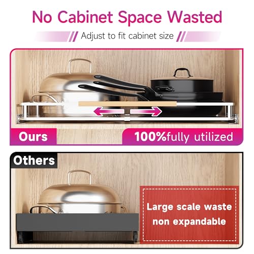 Pull Out Cabinet Organizer, Expandable(20.9"~37.9") Cabinet Drawers Slide Out, Adjustable Width Roll 0ut Shelf Cabinet Organizer for Kitchen Base Cabinet Organization (X-Large, 2Pack)