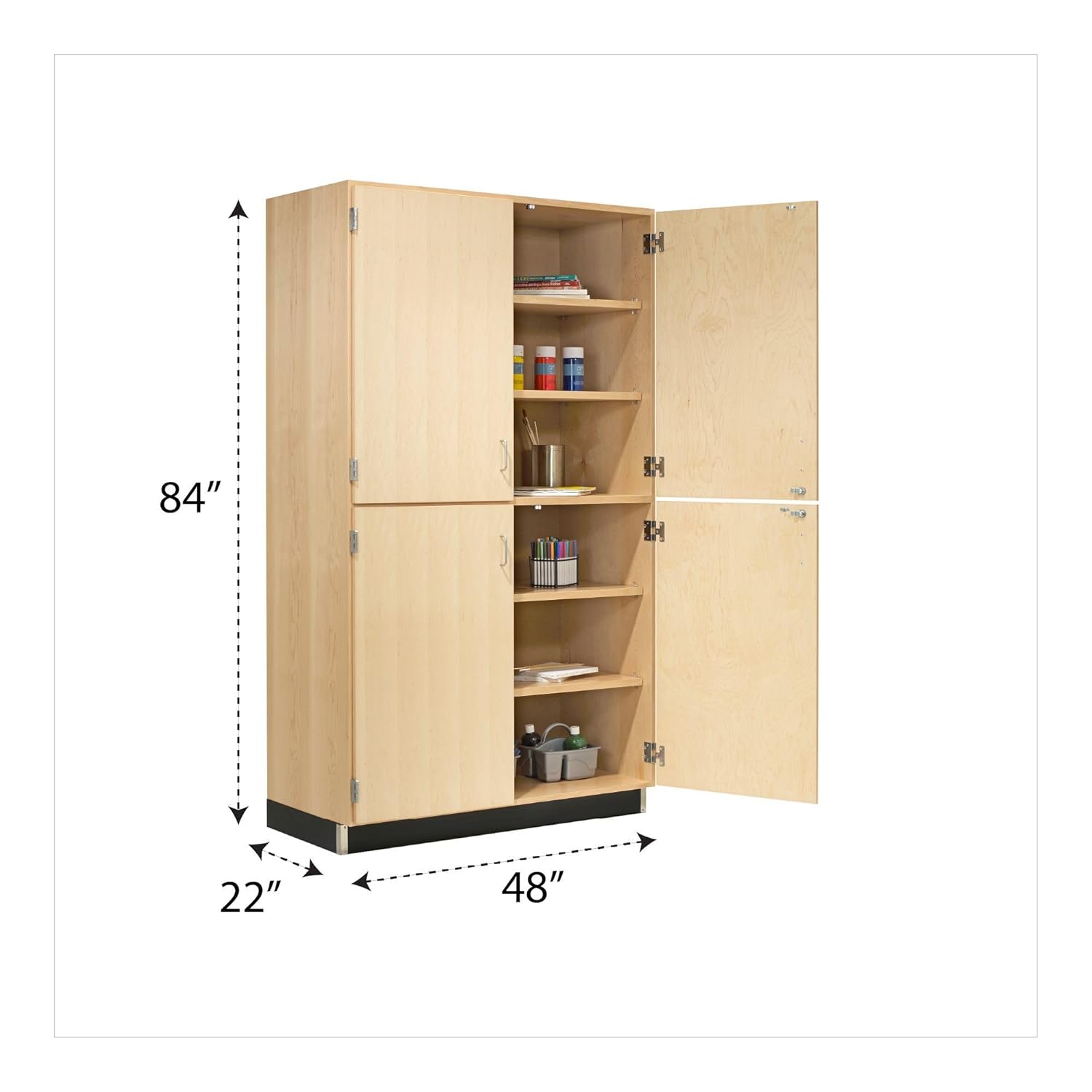 Diversified Spaces School Classroom Tall Storage Cabinet, 48" W x 22" D x 84" H, Maple Construction, 4 Adjustable Shelves (2 Fixed), Locking Split Double Doors, Chemical Resistant Finish, Made in USA