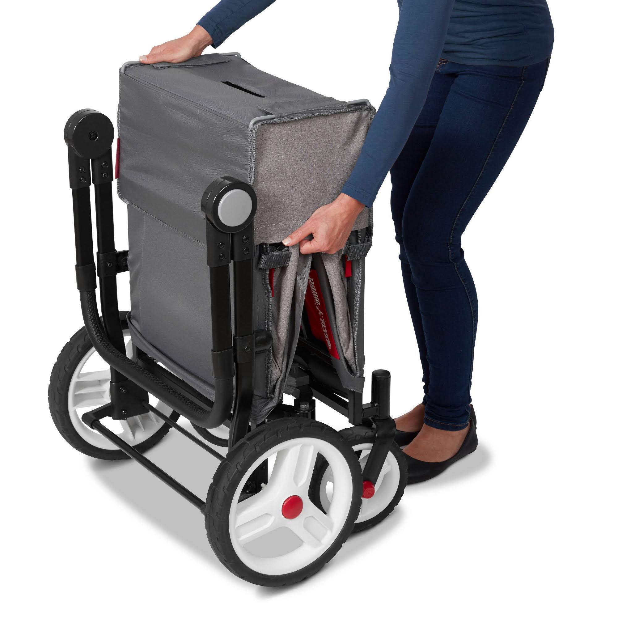 Radio Flyer Odyssey Stroller Wagon, Baby Stroller Wagon with Canopy and Bag, Grey