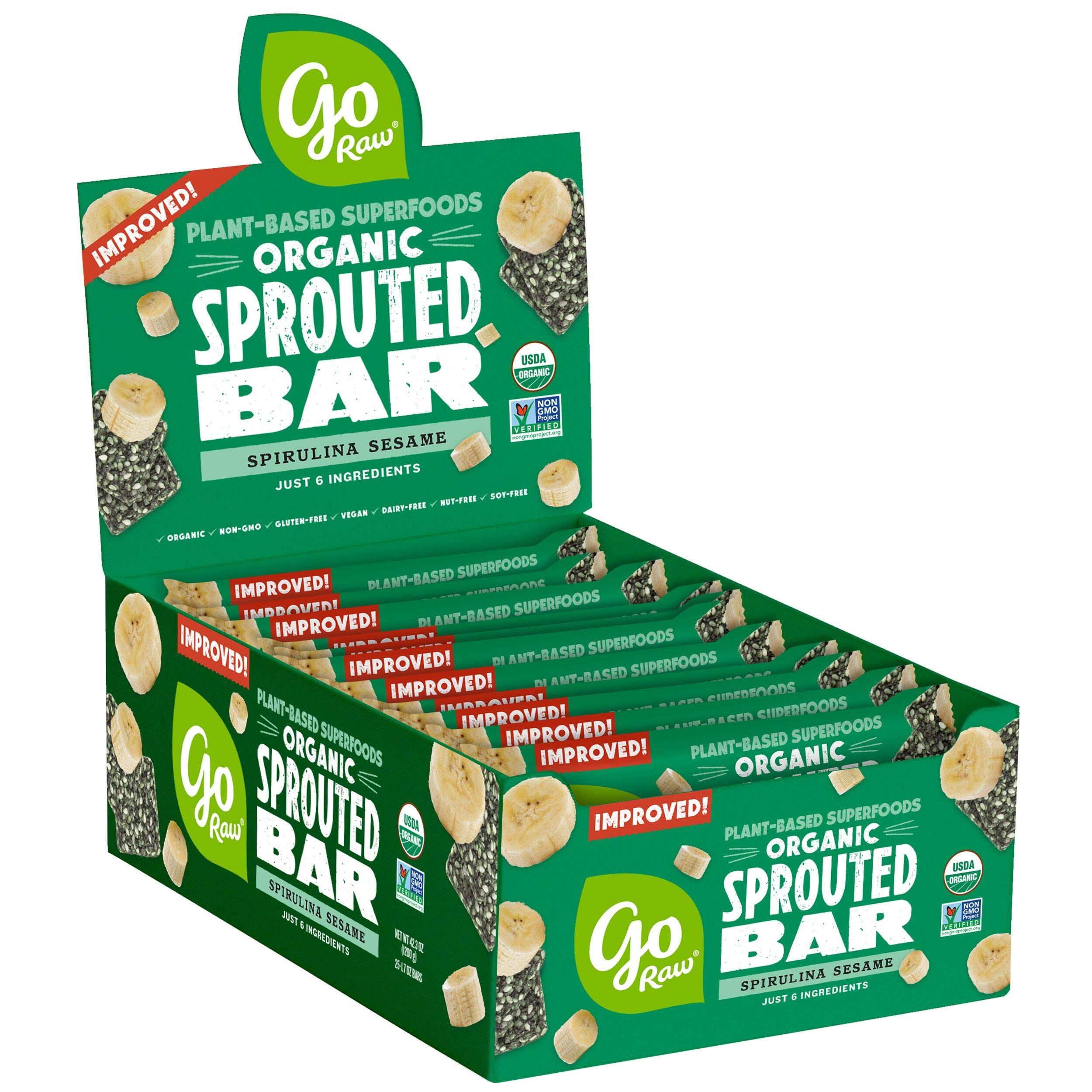 Go Raw - Organic Sprouted Bars Spirulina Sesame - 25 Bars