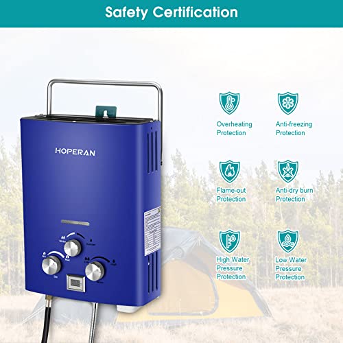 Outdoor Propane Water Heater - 1.6GPM 6L Portable Gas Water Heater, Easy to Install, Propane Tankless Water Heater, Instant Hot Water for Shower - Use for RV Cabin Camping Boat, Blue