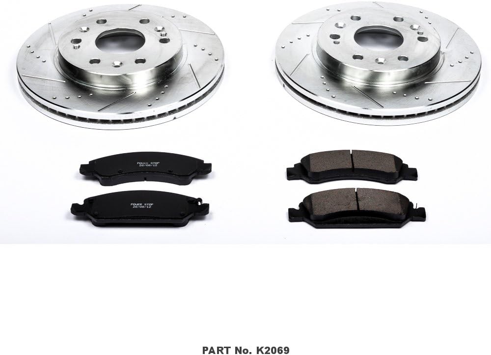 Power Stop K2069 Front Z23 Carbon Fiber Brake Pads with Drilled & Slotted Brake Rotors Kit