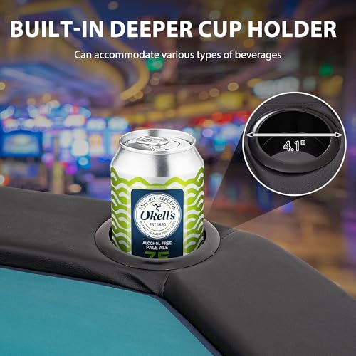 Poker Table Foldable with Double Top, 8 Player Octagonal Poker Table with Chips, Cup Holder, Casino Texas Holdem Table, Felt Blue