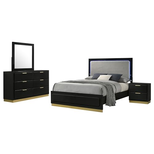 Coaster Caraway 4-Piece Queen Bedroom Set with LED Headboard Black and Grey