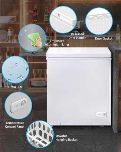 7.0 Cubic Feet Chest Freezer, White Deep Freezer with Removable Baskets, Free Standing Top Open Door Compact Freezer with Adjustable Temperature (7.0 Cu.Ft)