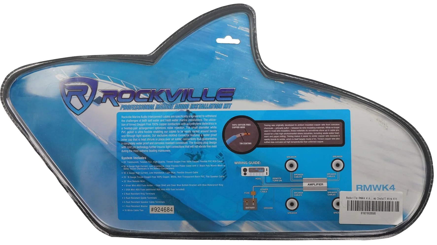 Rockville Marine Bluetooth Receiver+4) 6.5" Wakeboards+2) LED Speakers+6-Ch Amp