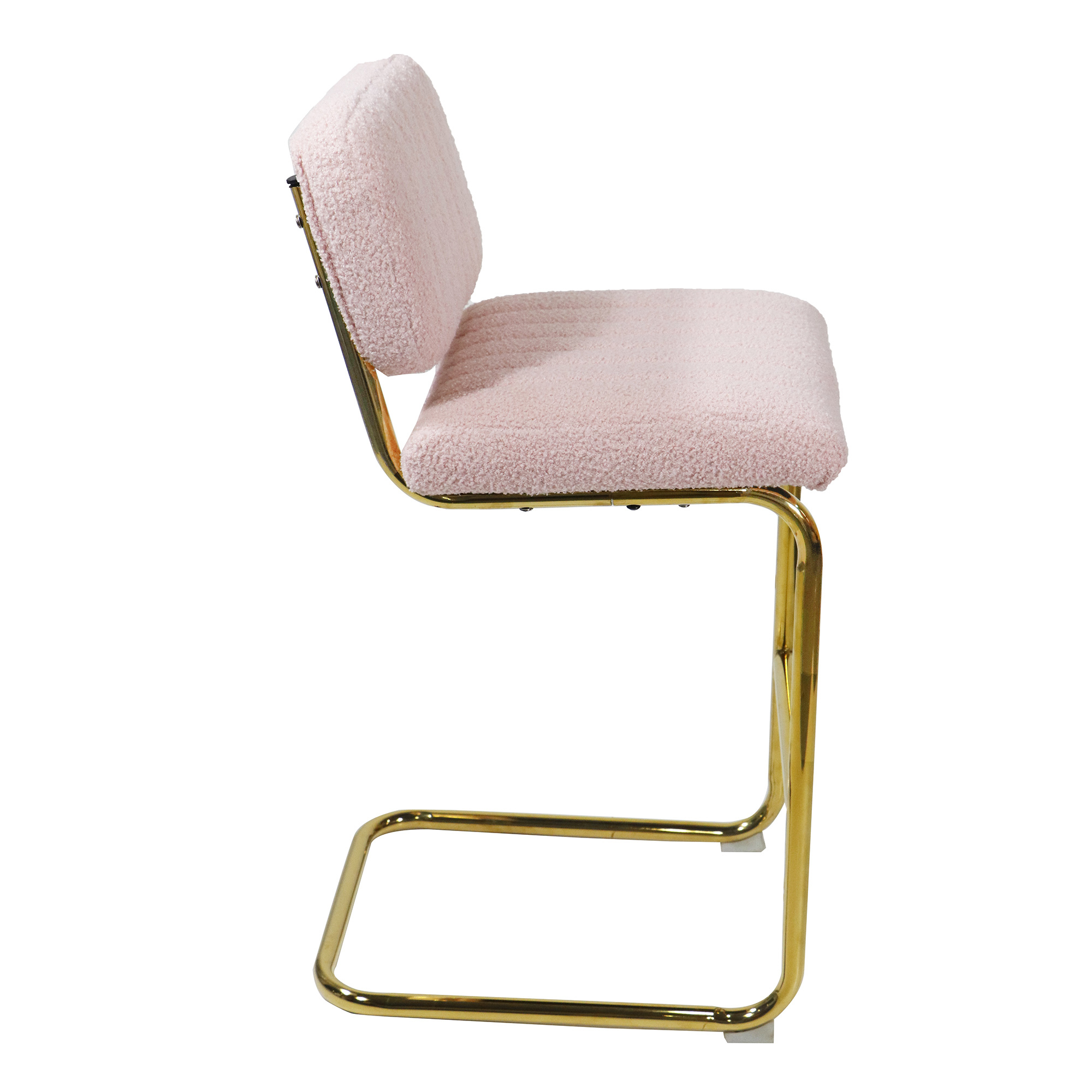 Mid-Century Modern Counter Height Bar Stools for Kitchen Set of 2, Armless Bar Chairs with Gold Metal Chrome Base for Dining Room, Upholstered Boucle Fabric Counter Stools, Pink