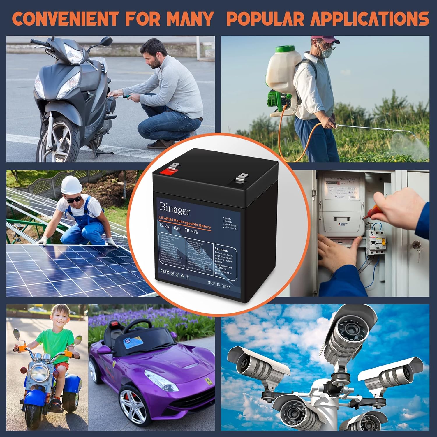 Binager 12v 100ah Lithium Battery, Deep Cycle Battery, Lithium iron Phosphate Battery, 100ah Lifepo4 Battery, Perfect for Off-grid Applications, Car, Camping, Back Up Power