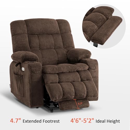 MCombo Dual Motor Power Lift Recliner Chair with Massage and Heat for Elderly People, Infinite Position, USB Ports, Cup Holders, Fabric 7890 (Medium-Regular, Burgundy)