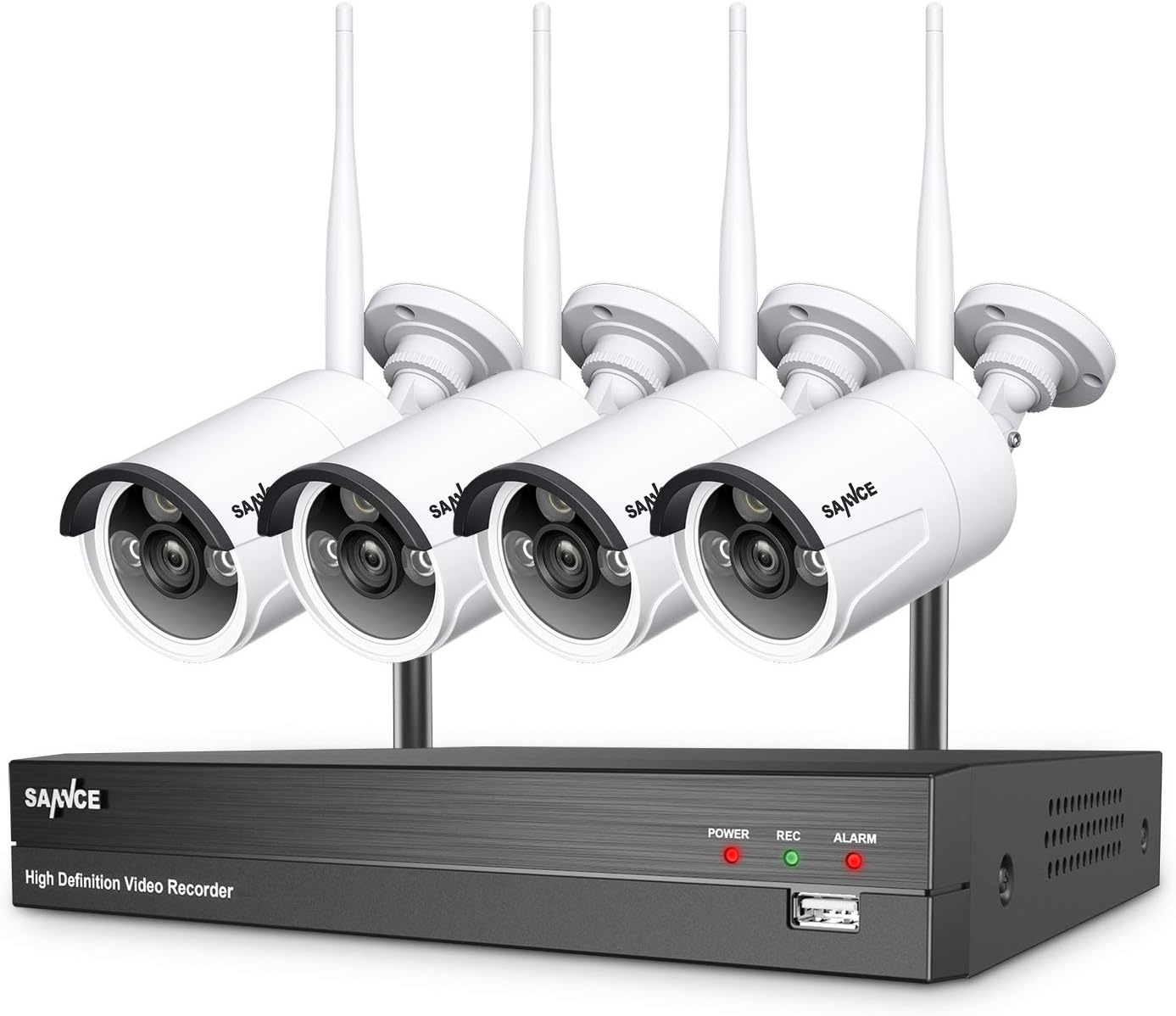 Wireless Security Camera System SANNCE 1080p 8 Channel WiFi IP NVR with 4 Pcs Outdoor Wireless CCTV Surveillance Cameras for Remote Access, Home Business, AI Human Detection, No Hard Drive