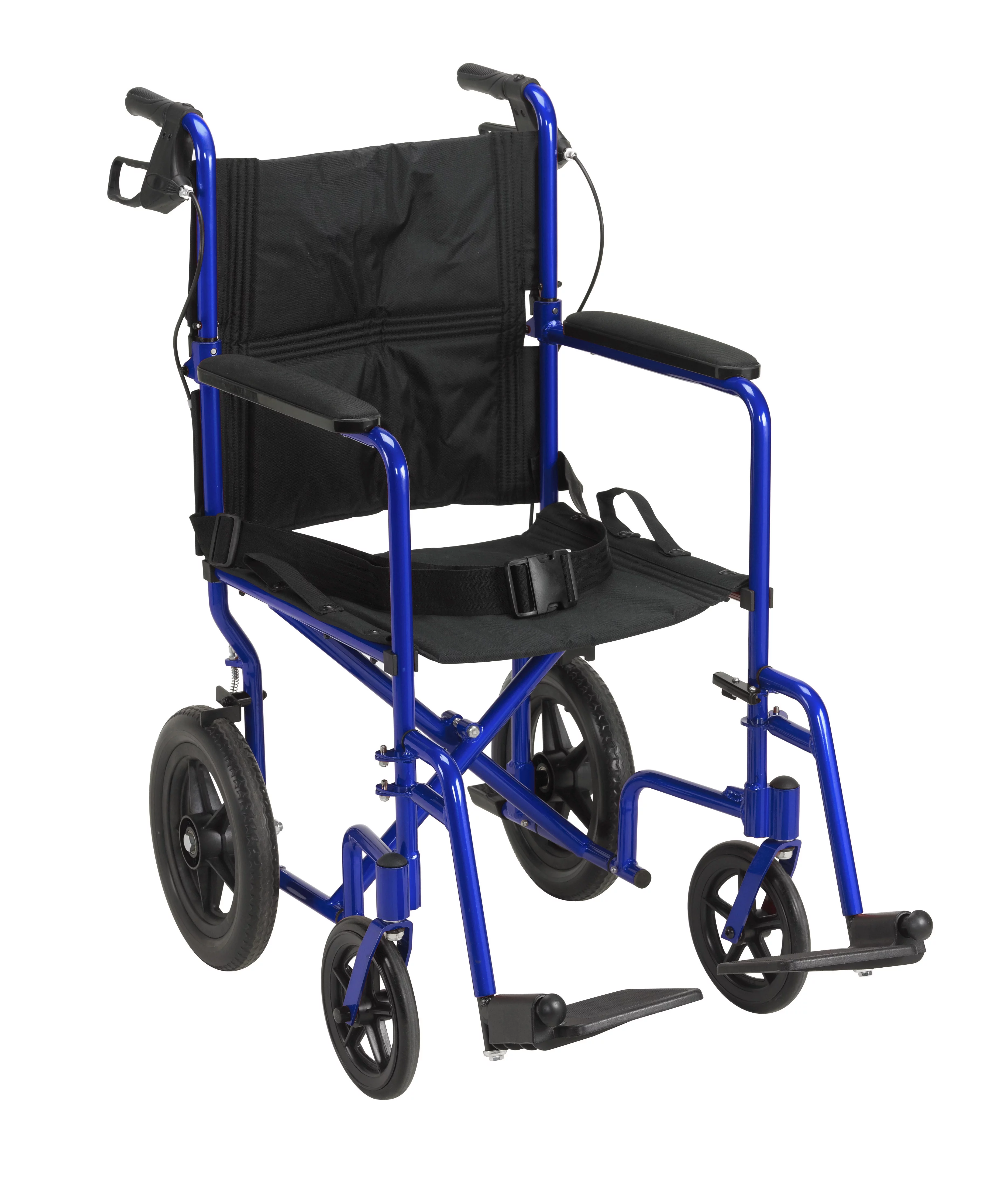Drive Medical Lightweight Expedition Transport Wheelchair with Hand Brakes, Blue, 19" Seat