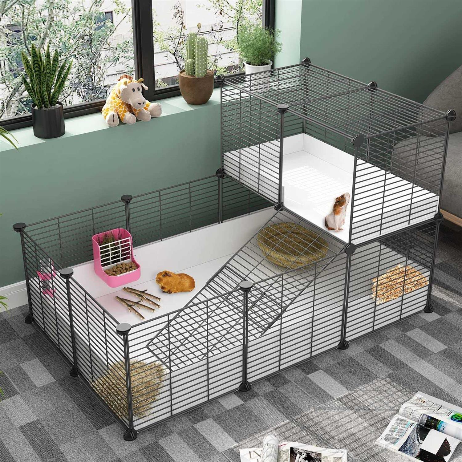 Eiiel Guinea Pig Cage,Indoor Habitat Cage with Waterproof Plastic Bottom,Playpen for Small Pet Bunny - Pet Supplies online store