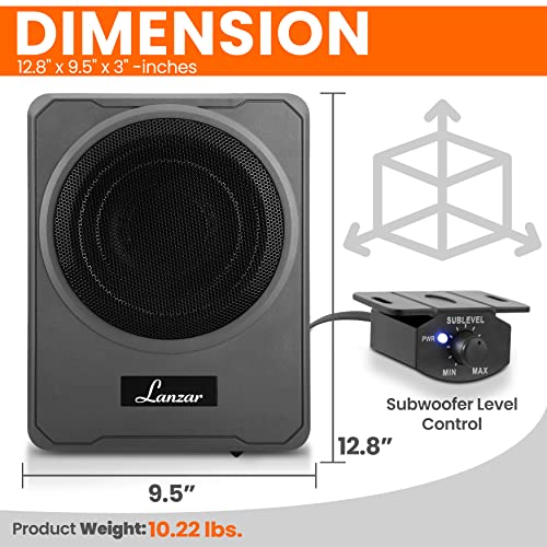 Pyle 10-Inch Low-Profile Amplified Subwoofer System- 900 W Compact Enclosed Underseat Car Audio Subwoofer w Built in Amp
