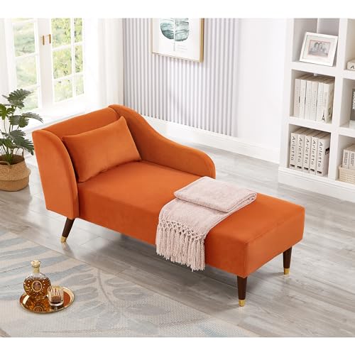 Modern Chaise Lounge in Comfortable Velvet Fabric with Tilting Backrest and Curved Armrests, 1 Pillow for Living Room, Bedroom, Guest Room, Apartment and Office. (Grey)